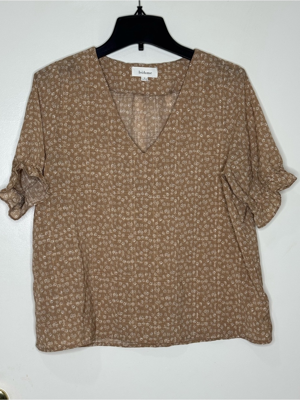 Bohme Brown Floral V-Neck Short Sleeve Blouse
